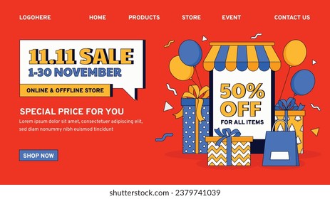 11.11 sale background. single's day sale. 11.11 Shopping festival promotion. Vector illustration Template for Poster, Banner, Flyer, Card, Post, Cover. Singles Day discount concept.