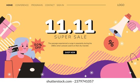 11.11 sale background. single's day sale. 11.11 Shopping festival promotion. Vector illustration Template for Poster, Banner, Flyer, Card, Post, Cover. Singles Day discount concept.