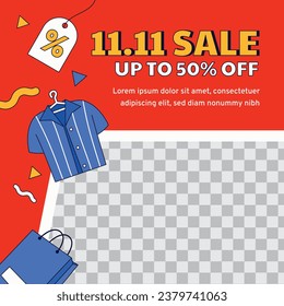 11.11 sale background. single's day sale. 11.11 Shopping festival promotion. Vector illustration Template for Poster, Banner, Flyer, Card, Post, Cover. Singles Day discount concept.