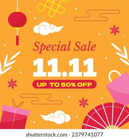 11.11 sale background. single's day sale. 11.11 Shopping festival promotion. Vector illustration Template for Poster, Banner, Flyer, Card, Post, Cover. Singles Day discount concept.