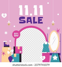 11.11 sale background. single's day sale. 11.11 Shopping festival promotion. Vector illustration Template for Poster, Banner, Flyer, Card, Post, Cover. Singles Day discount concept.