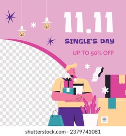 11.11 sale background. single's day sale. 11.11 Shopping festival promotion. Vector illustration Template for Poster, Banner, Flyer, Card, Post, Cover. Singles Day discount concept.