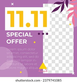 11.11 sale background. single's day sale. 11.11 Shopping festival promotion. Vector illustration Template for Poster, Banner, Flyer, Card, Post, Cover. Singles Day discount concept.