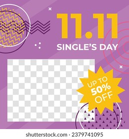 11.11 sale background. single's day sale. 11.11 Shopping festival promotion. Vector illustration Template for Poster, Banner, Flyer, Card, Post, Cover. Singles Day discount concept.