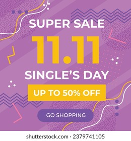 11.11 sale background. single's day sale. 11.11 Shopping festival promotion. Vector illustration Template for Poster, Banner, Flyer, Card, Post, Cover. Singles Day discount concept.