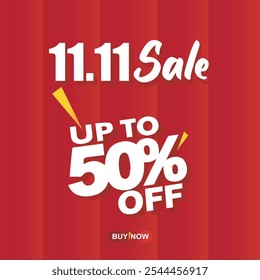 11.11 Sale Banner with Red Colour background , 11.11 Sale Shopping Poster , 11,11 Sales banner template design for social media and website. Special Offer 11,11 Sale campaign or promotion.
