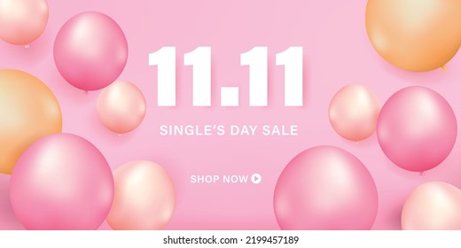 11.11 sale banner template design with balloon for web or social media. 3d render.