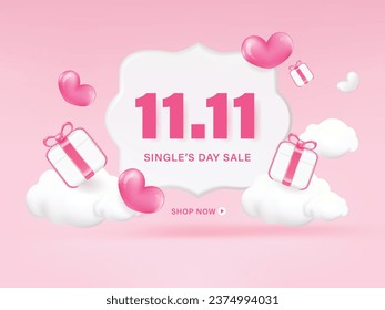 11.11 sale banner template design with balloon for web or social media. 3d render.