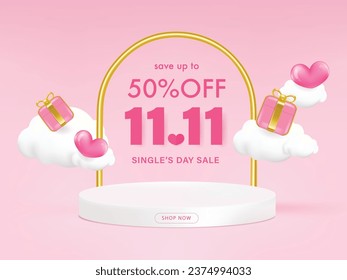 11.11 sale banner template design with balloon for web or social media. 3d render.