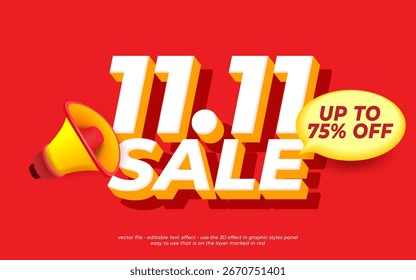 11.11 sale banner template with editable text effect
