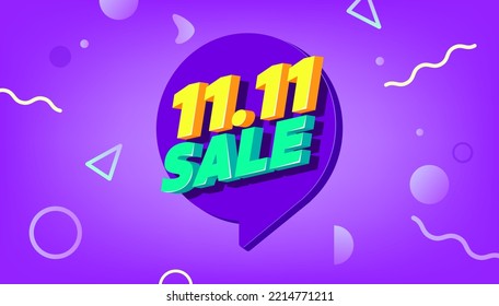 11.11 Sale banner template. Global shopping world sales day poster on purple background.