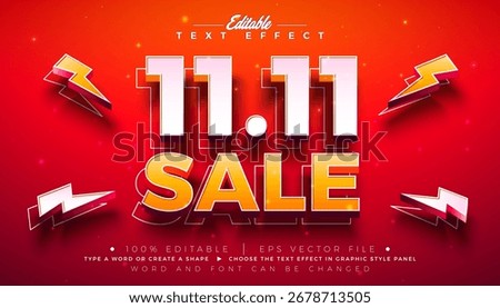 11.11 Sale Editable Text Effect Design Vector Graphic Style Effect with Shadow and Yellow 3D Typography Lettering on Red Background. Mid Month Premium Scalable Shopping Day Illustration Template