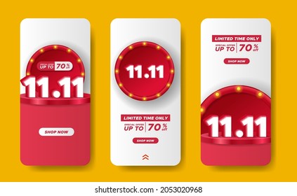 11.11 Sale Offer Banner Discount Social Media Banner Promotion With 3d Text And Podium Product Display And Circle Round Decoration