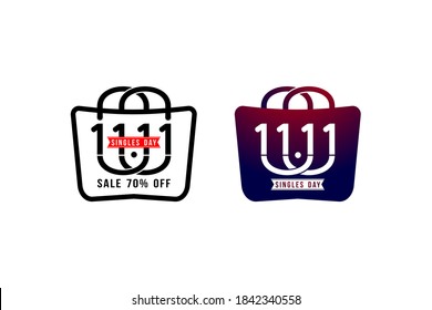 11.11 sale, 11.11 online sale, singles day festival, number signs symbol of promotion sale, icon shopping bag and handbag sale illustration, tote bag 1111 shopping illustration poster, flyer, banner.