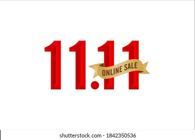 11.11 sale, 11.11 online sale, singles day festival, gradient red with golden ribbon, 1111 online shop signs, for poster or flyer design, social media banner, online shop label promotion, web banner.