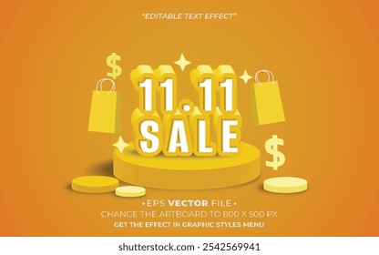 11.11 sale text effect 3d colorful vector for social media sales or advertising