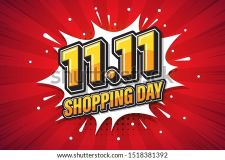 11.11 Shopping day font expression pop art comic speech bubble. Vector illustration