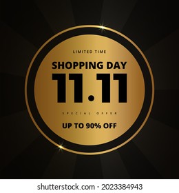 11.11 Shopping day golden luxury elegant hot sale promotion banner. 11 november sale banner template design. Big sale limited time offer square social media post luxury banner. Vector illustration