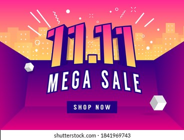 11.11 Shopping day mega sale poster or flyer design. Global shopping day online sale.