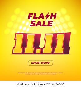 11.11 Shopping day Poster or banner. 11.11 Flash sale banner template design for social media and website.