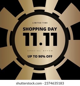 11.11 Shopping day promotion vector banner design. Golden hot sale limited time shopping background. Vector illustration