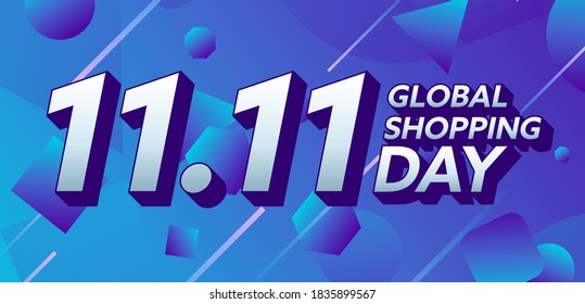 11.11 Shopping day sale banner design. Global shopping world day Sale on vivid color background. Vector illustrations.