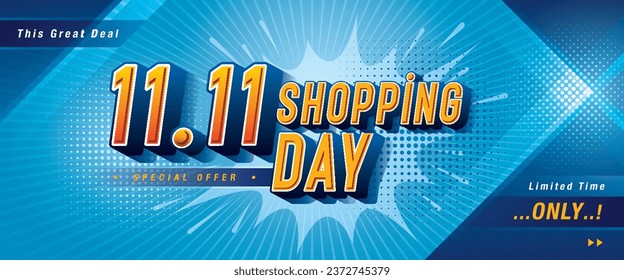 11.11 Oferta especial de diseño de planilla de pancarta de día de compras, banner de compras Tipo condensado de letra, Abstract Geometric Sale Web Header plantilla para etiquetas de venta y descuento. Cartel de promoción de ventas.