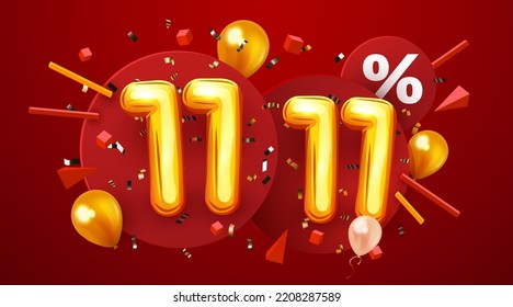 11.11 Shopping day sale. Global shopping world day. 11.11 Crazy sales online. Vector illustration