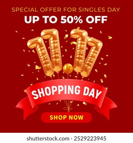 11.11 Shopping day sale. Global shopping world day. Crazy discounts and sales online. 11 November Singles day sale. Vector illustration