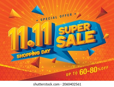 11.11 Shopping Day Super Sale Banner Template design special offer discount, Shopping banner template, Abstract Geometric Web Header template design for Sale and discount labels. Sale promotion poster