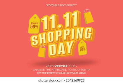 11.11 shopping day text effect 3d colorful vector for social media sales or advertising