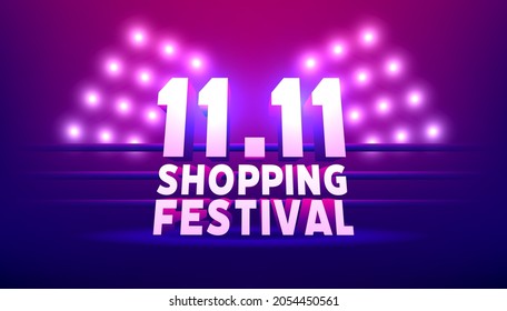 11.11 Shopping festival banner template. World shopping day sale 11.11 discount vector banner.