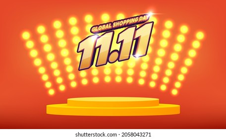 11.11 Shopping festival banner template. World shopping day sale 11.11 discount vector banner.