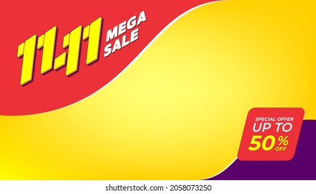 11.11 Shopping festival banner template. World shopping day sale 11.11 discount vector banner.
