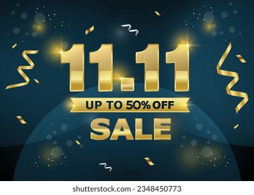 11.11 Shopping festival sale banner with gold elements on dark background.1111 discount sale day shopping festival banner sale background