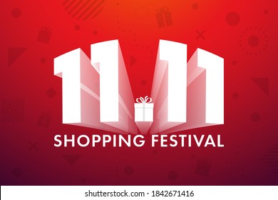 11.11 Shopping festival, Speech marketing banner design on red background. Vector illustration