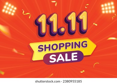 11.11 Afiche o cartel de venta de compras. 11 de noviembre Diseño de campaña de venta o plantilla de promoción para medios sociales y sitios web. Venta de compras de descuento