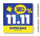 11.11 Singles Day Black Friday Web Banner Template with Square Flyer Poster Layout, Retail Promotion, Social Media Ads, Product Sale, Discount Deals and Special Offer Background