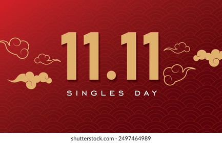 11.11 Singles day Chinese style, gifts, discounts, balloons, blue color, vector illustration