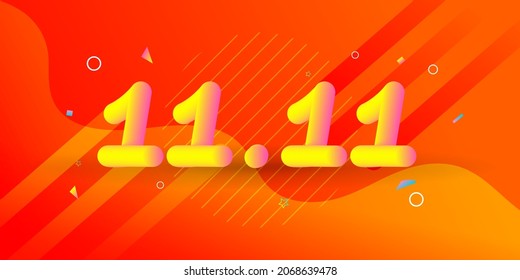 11.11 Singles Day Sale banner vector illustration. Beautiful effect lettering on orange abstract background.
