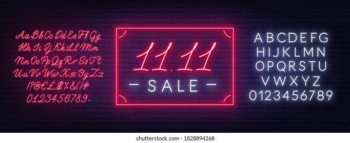 11.11 Singles Day Sale Neon Sign On A Dark Background.