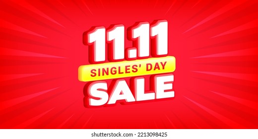 11.11 Singles' Day Sale vector illustration. 3d text on red abstract background.	
