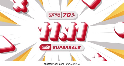 11.11 single's day shopping day discount promotion poster banner advertising final big mega sale with 3d text