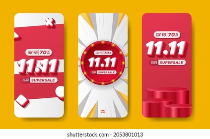 11.11 single's day shopping day discount promotion stroies social media banner advertising final big mega sale with 3d text