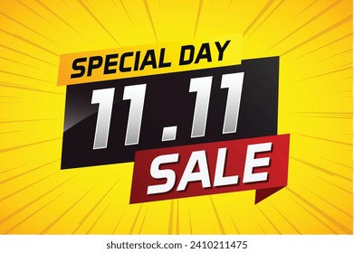 11.11 Special day sale word concept vector illustration with ribbon and 3d style for use landing page, template, ui, web, mobile app, poster, banner, flyer, background, gift card, coupon	
