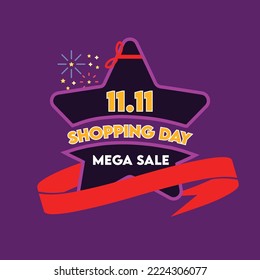 11.11 Super Mega Sale vector design. Black Friday Sale set on social media, posters and flyers design. Inscription and modern design template.