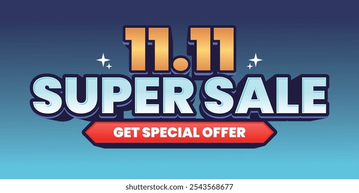 11.11 Super Sale banner with bold 'Get Special Offer' text on a blue gradient background. Perfect for e-commerce promotions with eye-catching colors and modern style.