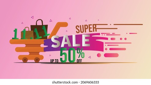 11.11 Super Sale banner with Singles Day for special offers, holiday shopping sales and discounts. Perfect for promotion and shopping templates for Double 11 days. November 11th.