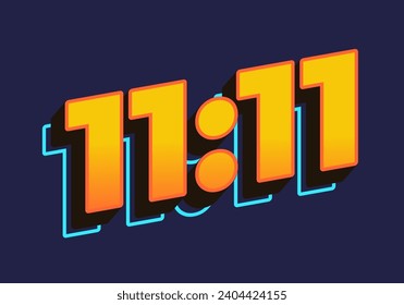 11:11. Diseño de efecto de texto en apariencia 3D. Color amarillo