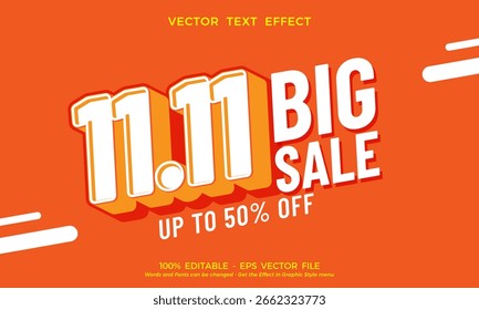 11.11 Diseño de efecto de texto para Plantilla de Anuncio de venta de día de compras para Web o redes sociales